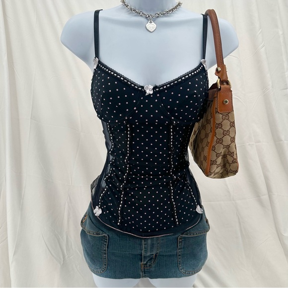 Rampage Tops - Polka Dot Vintage Y2K Rampage Black and Pink Corset Style Top/Lingerie